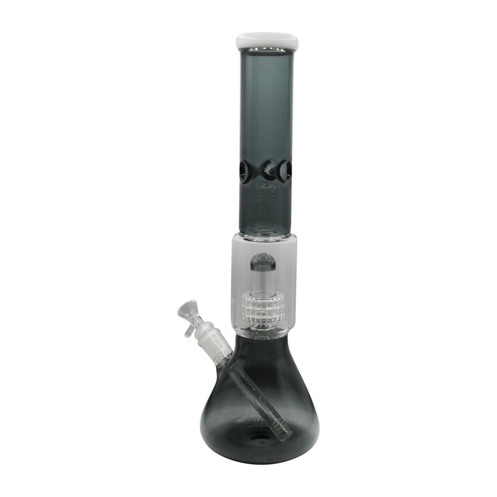 Jade Double Perc Beaker Glass Water Pipe-Black