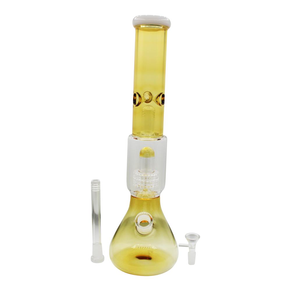 Jade Double Perc Beaker Glass Water Pipe-Yellow