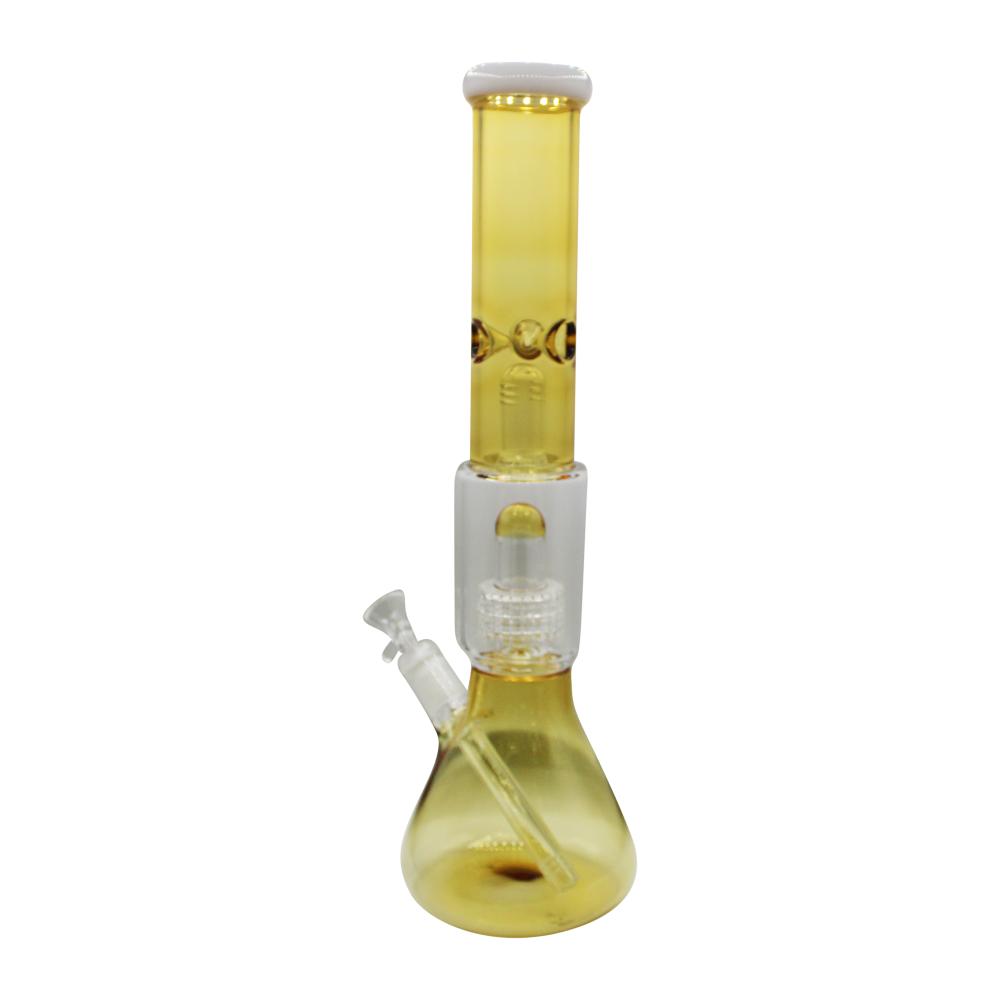 Jade Double Perc Beaker Glass Water Pipe-Yellow