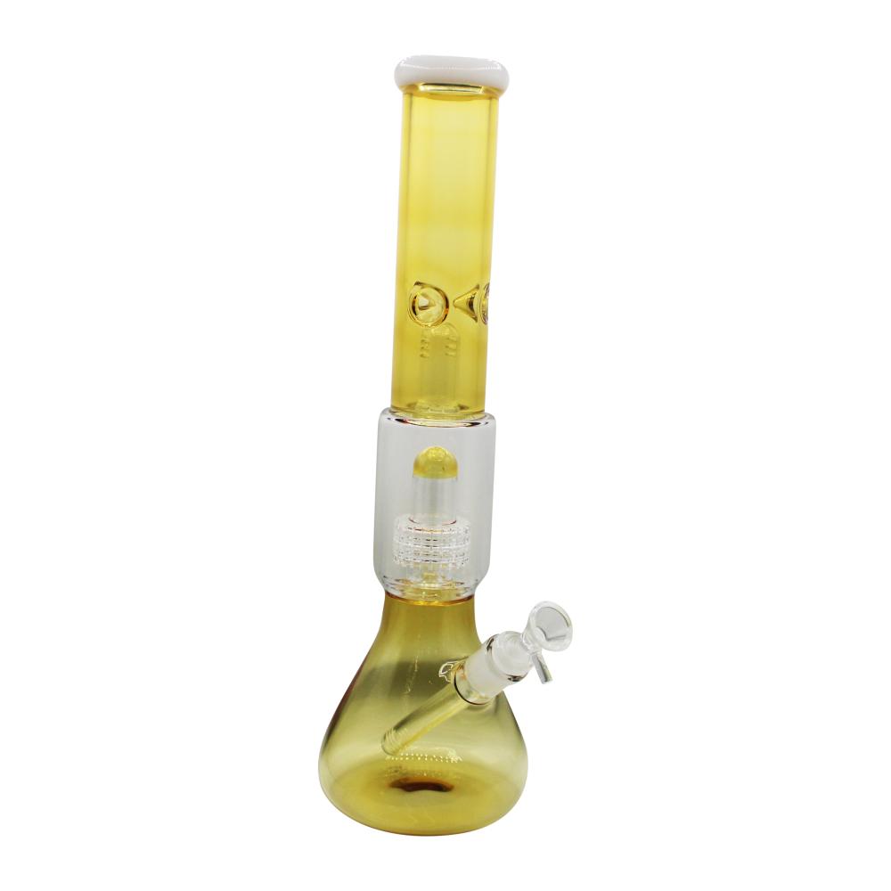 Jade Double Perc Beaker Glass Water Pipe-Yellow
