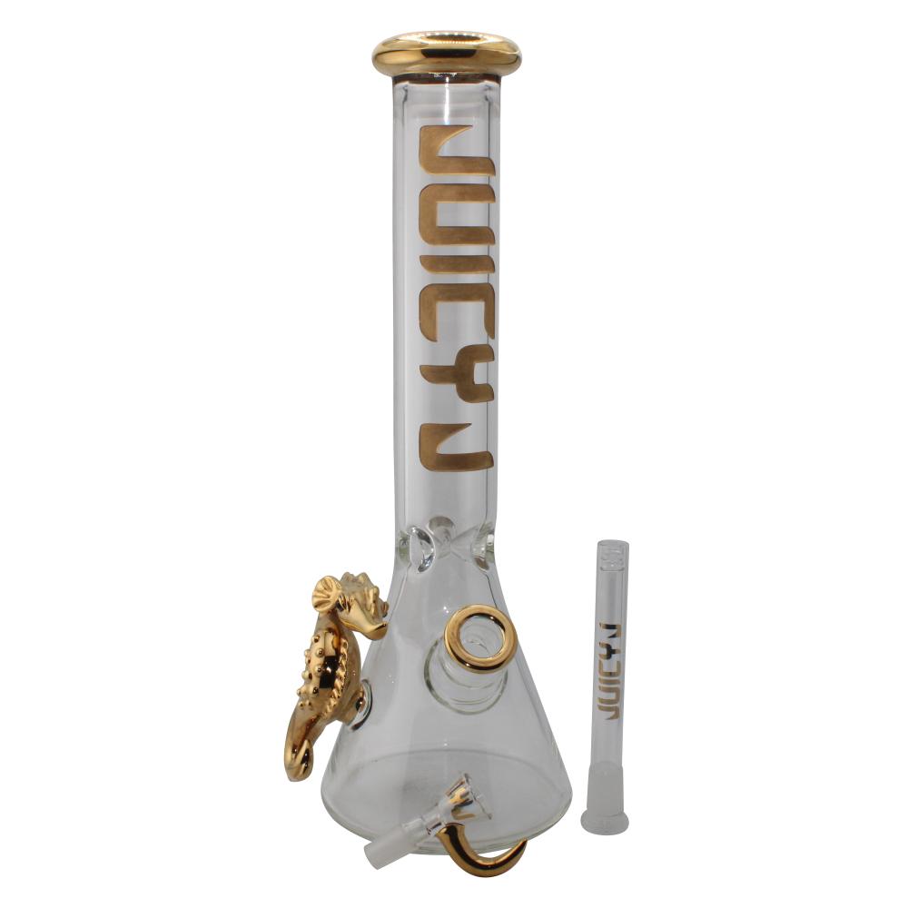 Juicy J Glass Gold Seahorse Beaker Water Pipe-Gold H