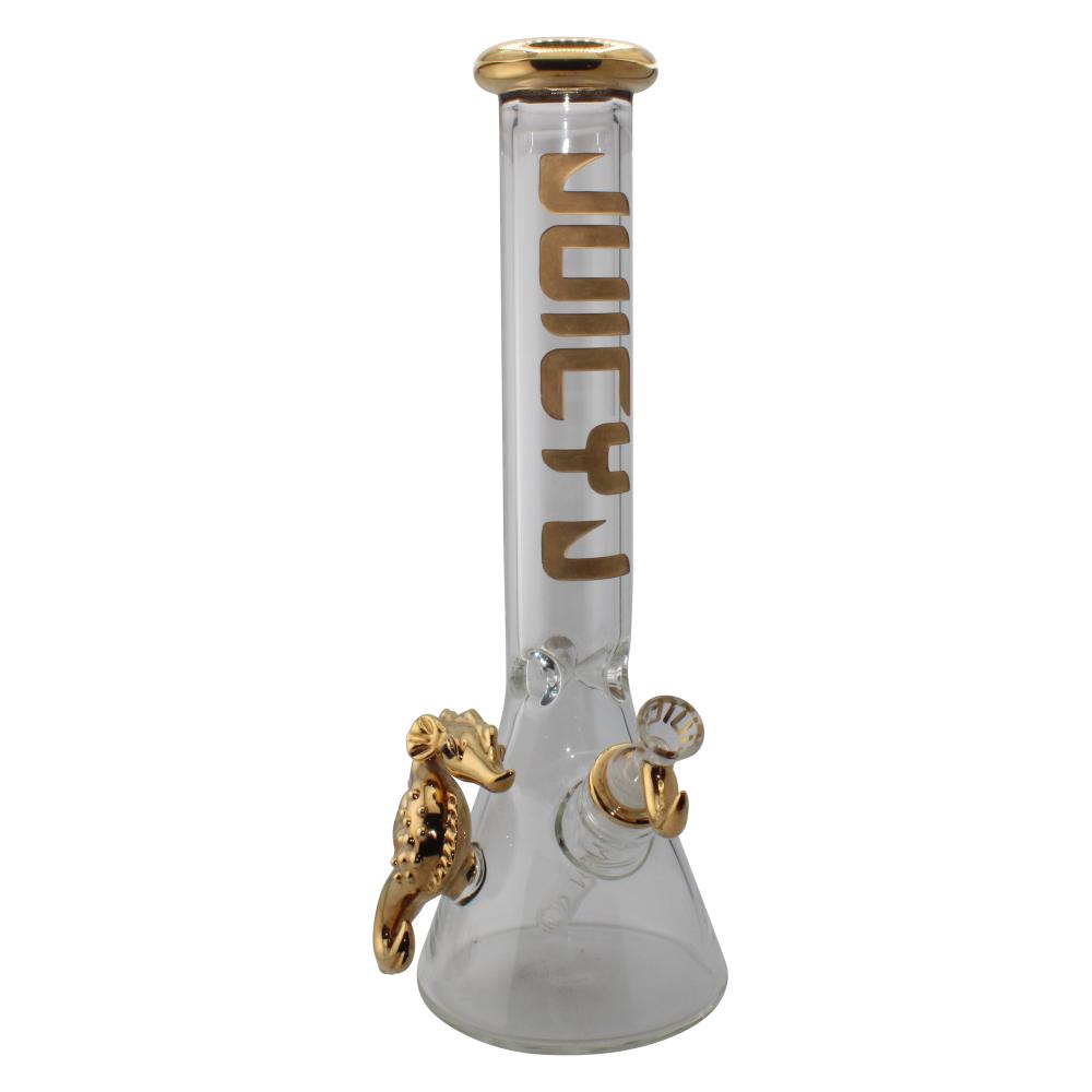 Juicy J Glass Gold Seahorse Beaker Water Pipe-Gold H