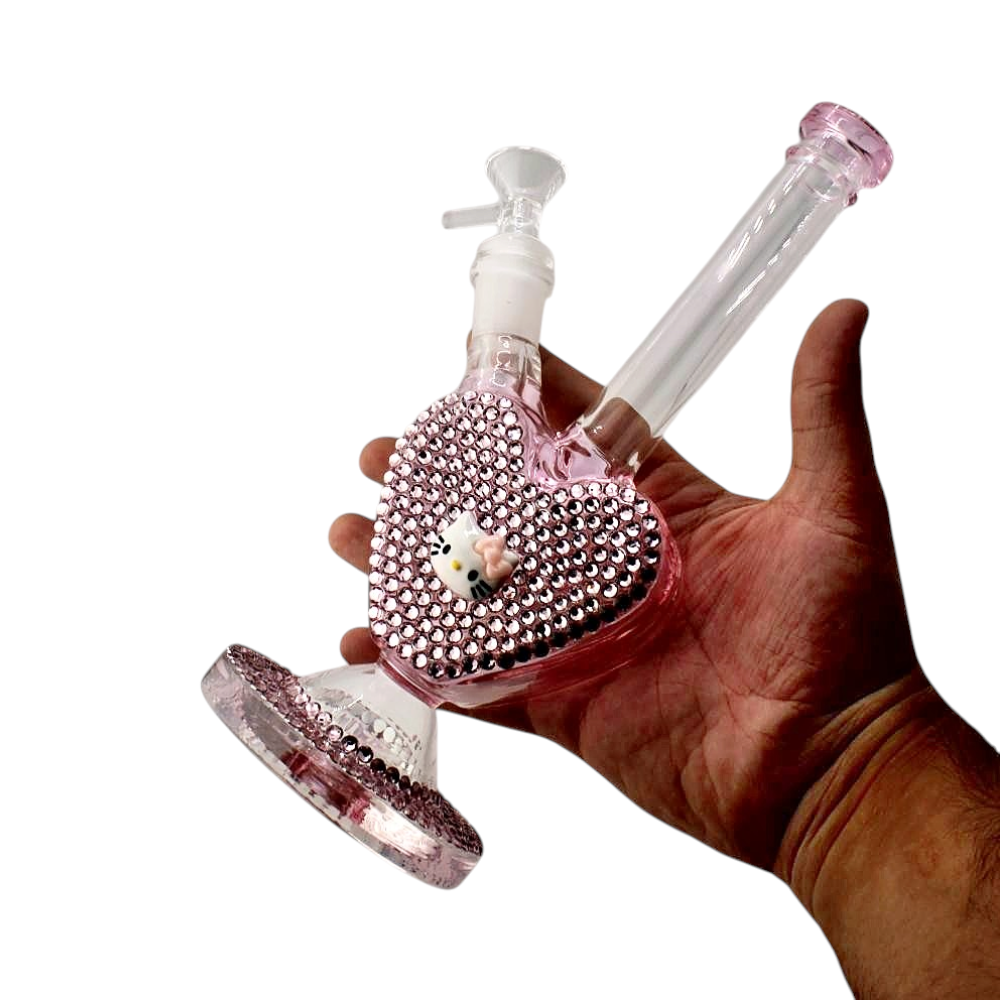 Kitty Heart Shape Glass Water Pipe-Pink