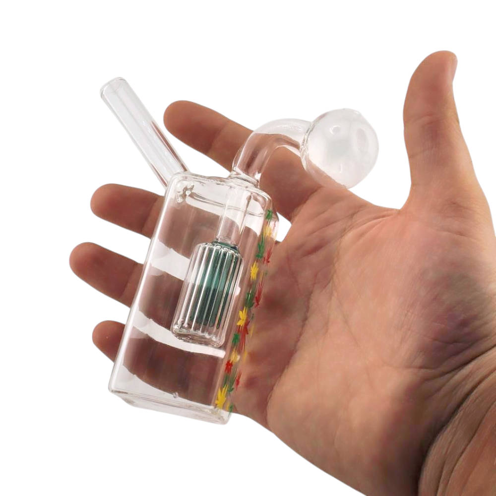 N30 Leaf Thick Pyrex Glass Oil Burner Bubbler With Perc-Green
