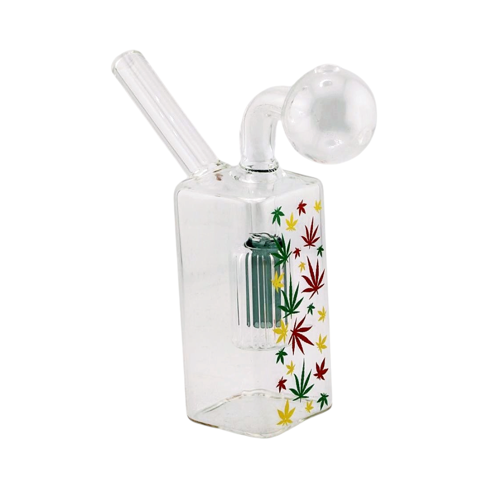 N30 Leaf Thick Pyrex Glass Oil Burner Bubbler With Perc-Green