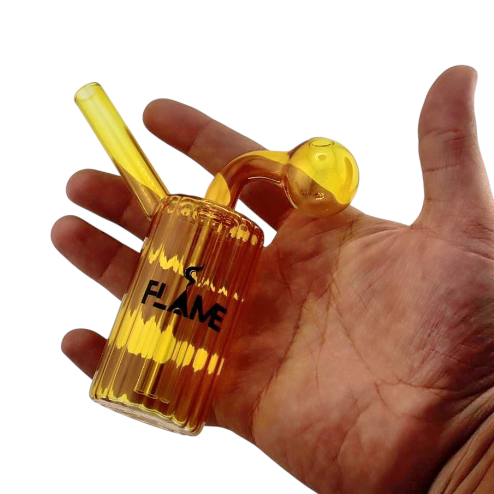 N31 Flam Thick Pyrex Glass Oil Burner Bubbler-Yellow