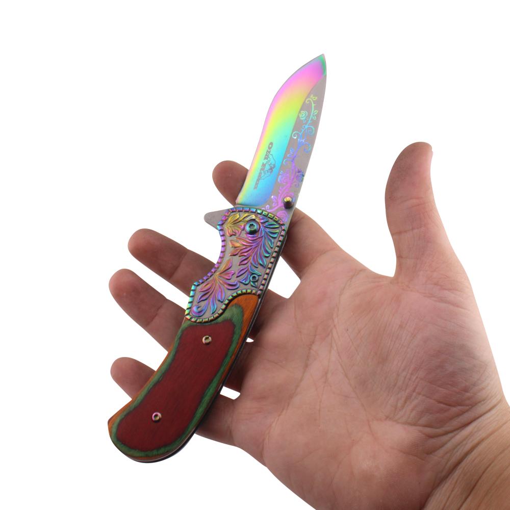 Old Ram N30 Folding Wooden Handle Pocket Knife-Rainbow