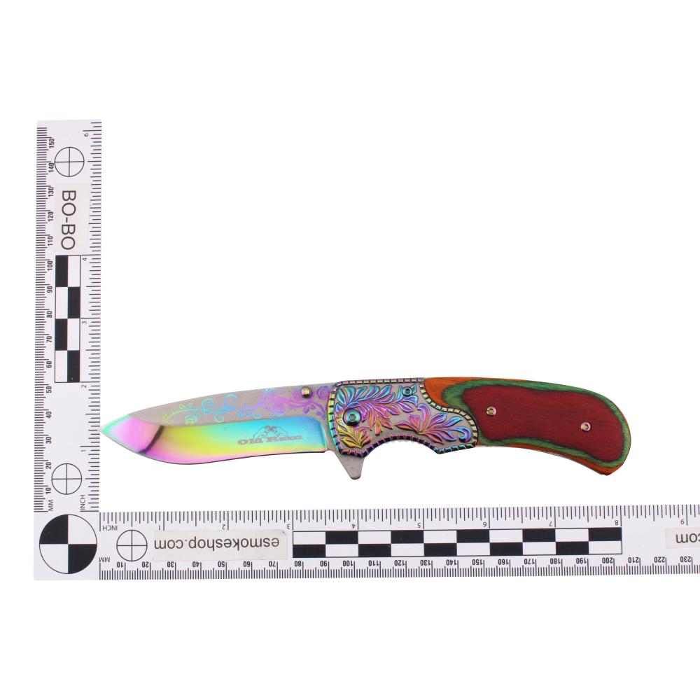 Old Ram N30 Folding Wooden Handle Pocket Knife-Rainbow