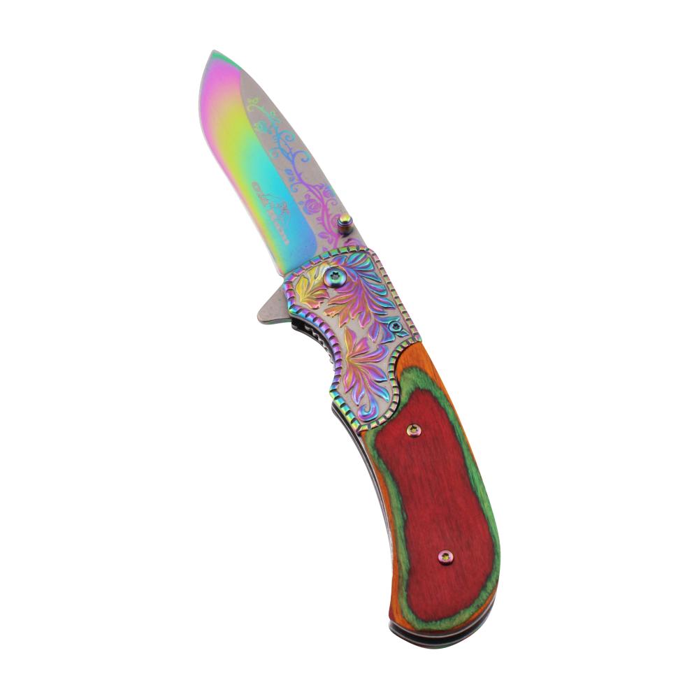 Old Ram N30 Folding Wooden Handle Pocket Knife-Rainbow