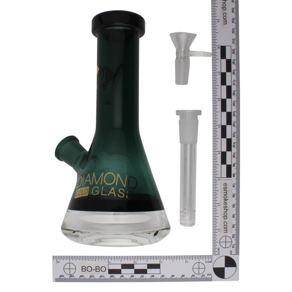 Onyx Diamond Gold Glass Water Pipe-Dark Green