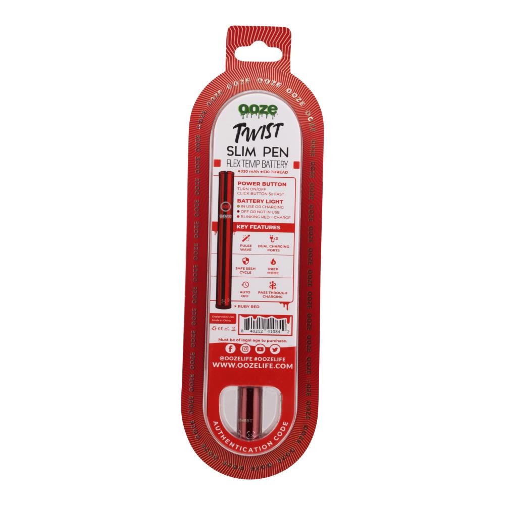 Ooze Twist Slim Battery 2.0 320mah 510 Thread-Ruby Red