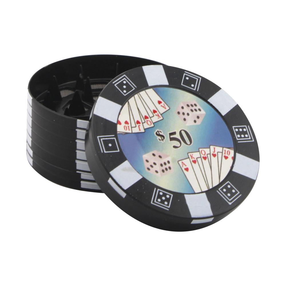 Poker Chip Design Metal Grinder-3 Piece-Black