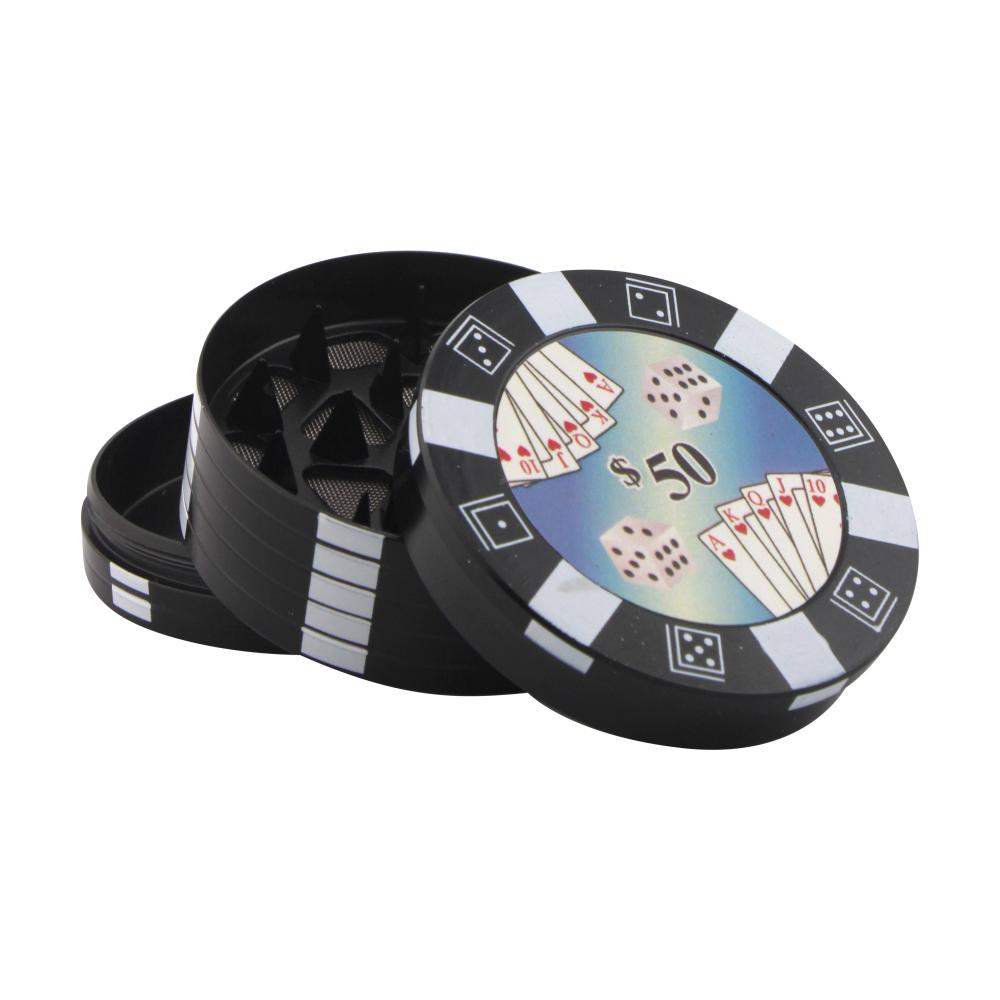 Poker Chip Design Metal Grinder-3 Piece-Black
