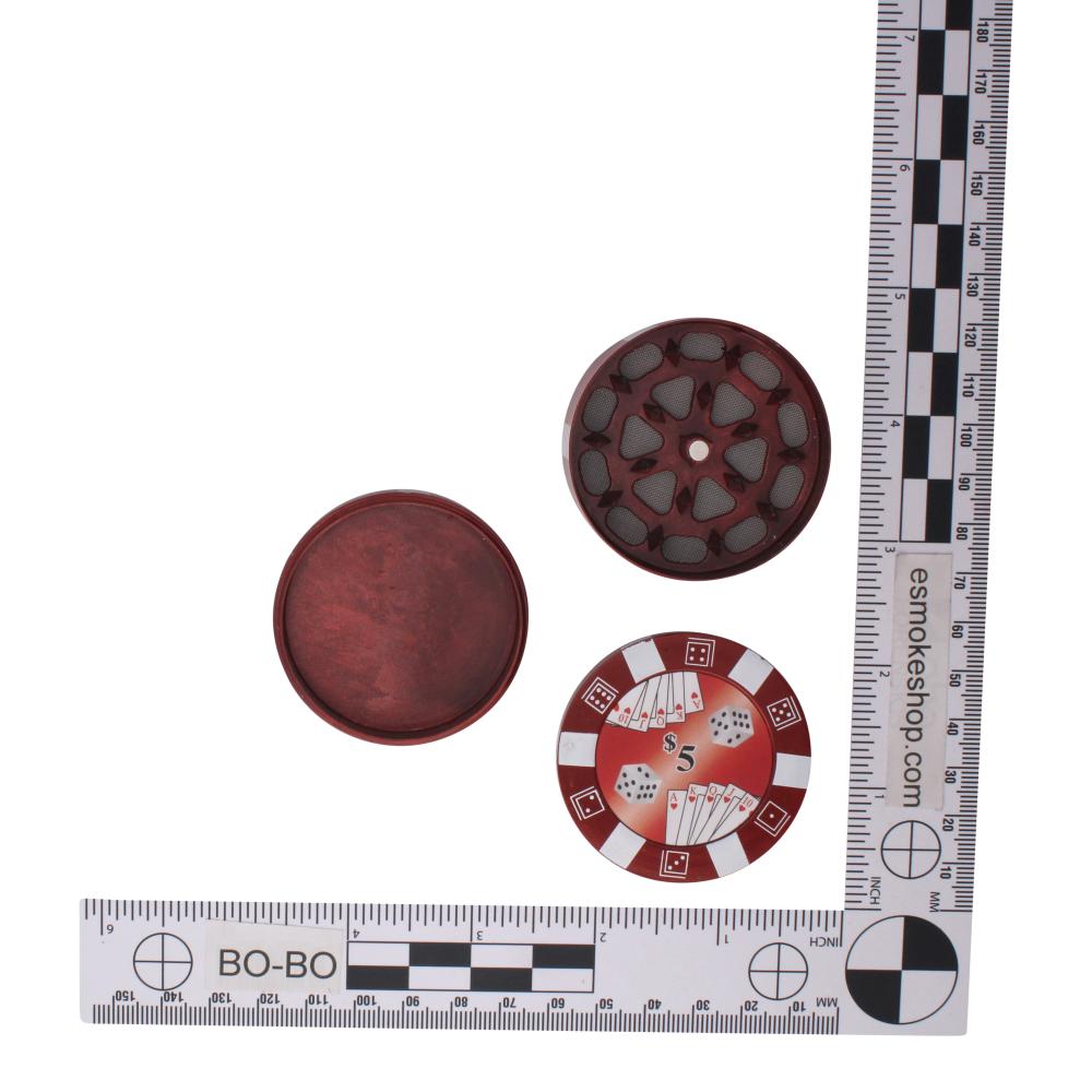 Poker Chip Design Metal Grinder-3 Piece-Red