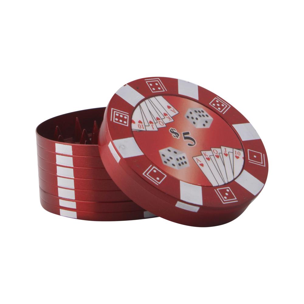Poker Chip Design Metal Grinder-3 Piece-Red