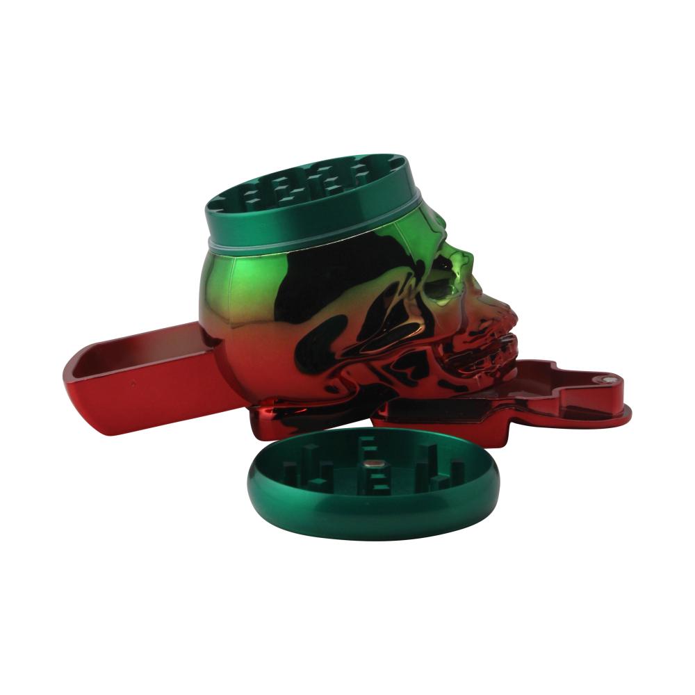 Pop Skull LED Plastic Grinder-4 Piece-Green and Red