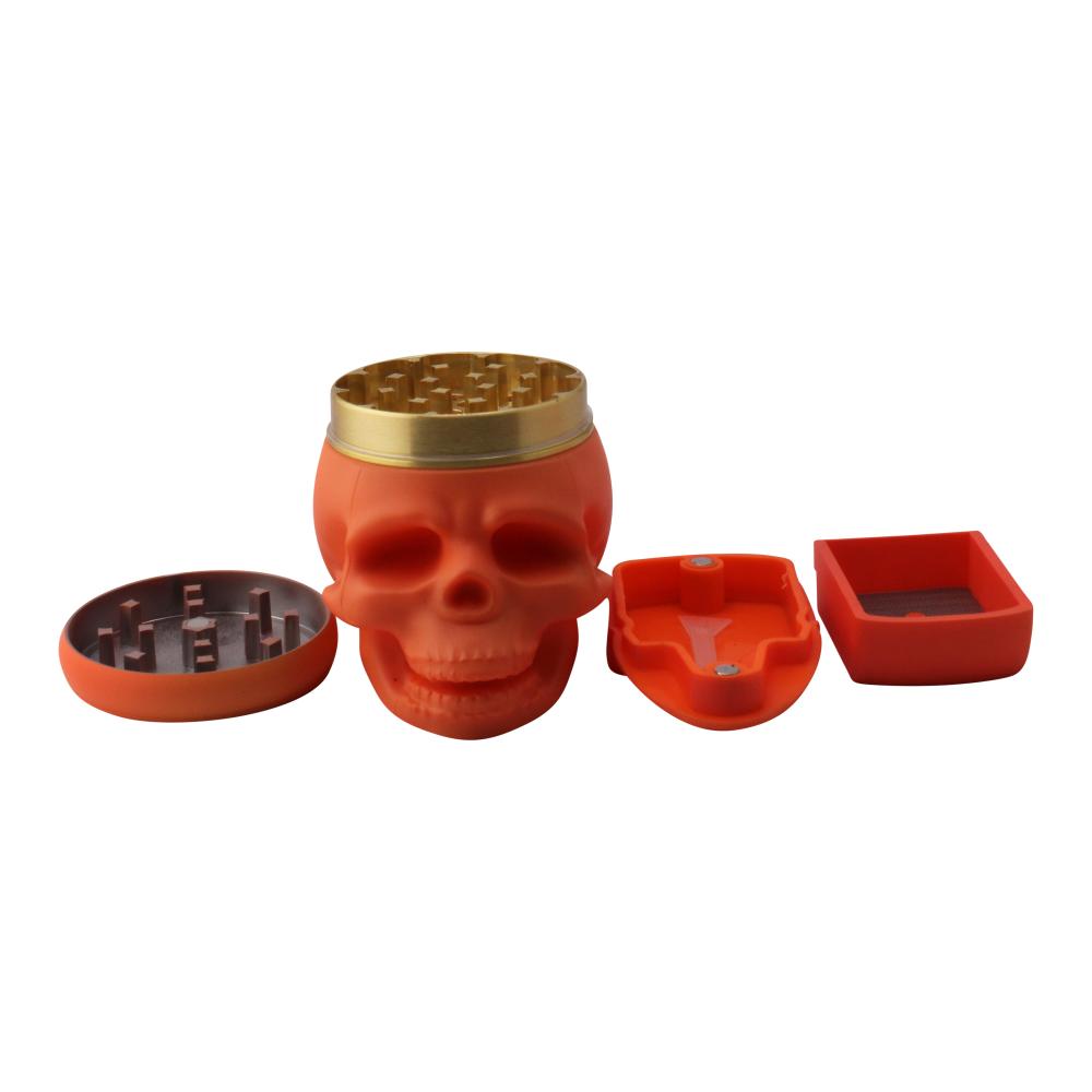 Pop Skull LED Plastic Grinder-4 Piece-Orange