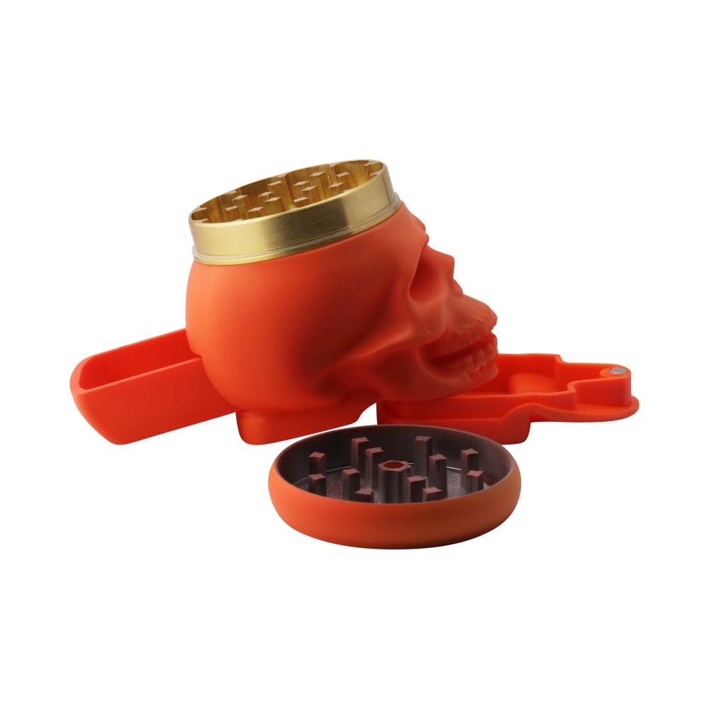 Pop Skull LED Plastic Grinder-4 Piece-Orange