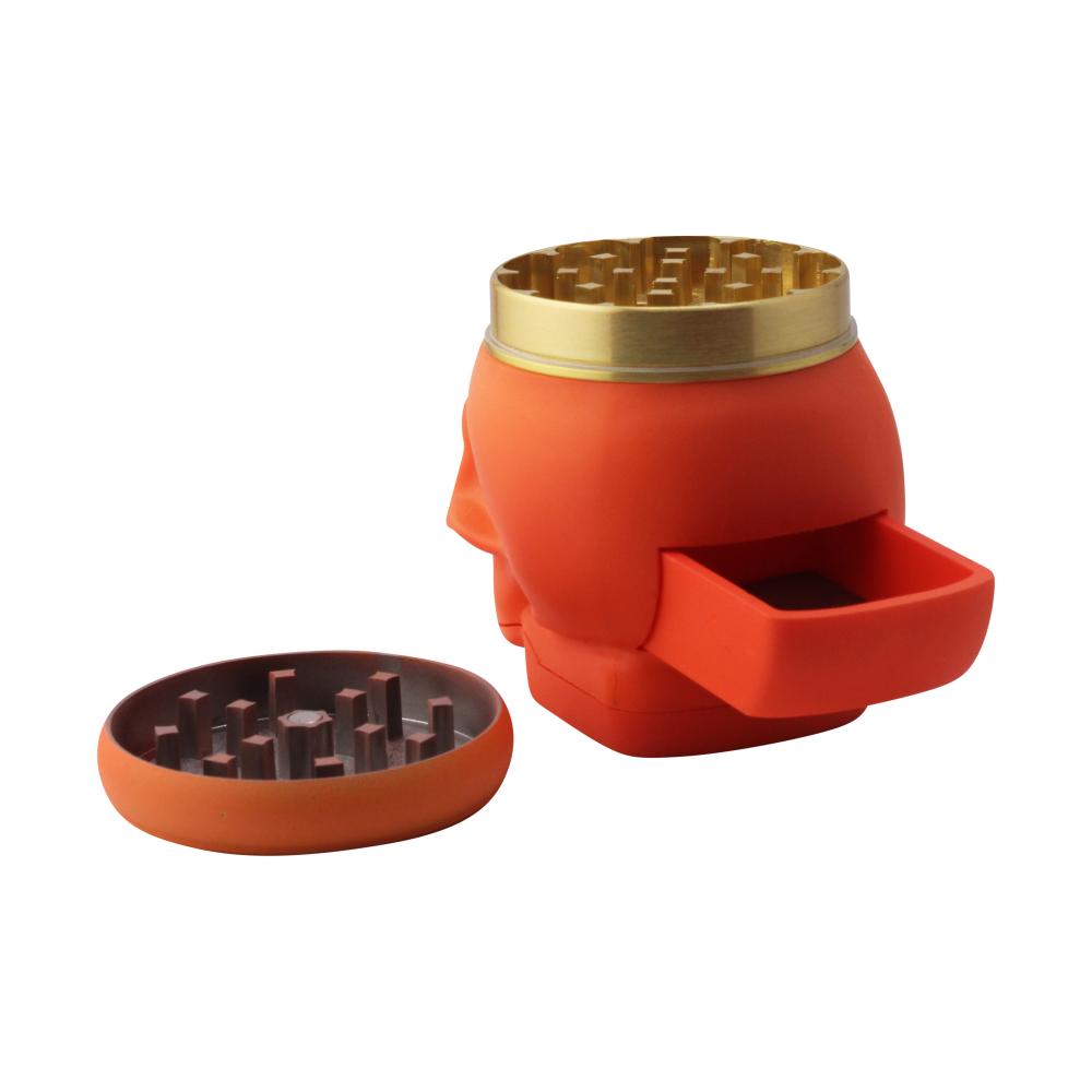 Pop Skull LED Plastic Grinder-4 Piece-Orange