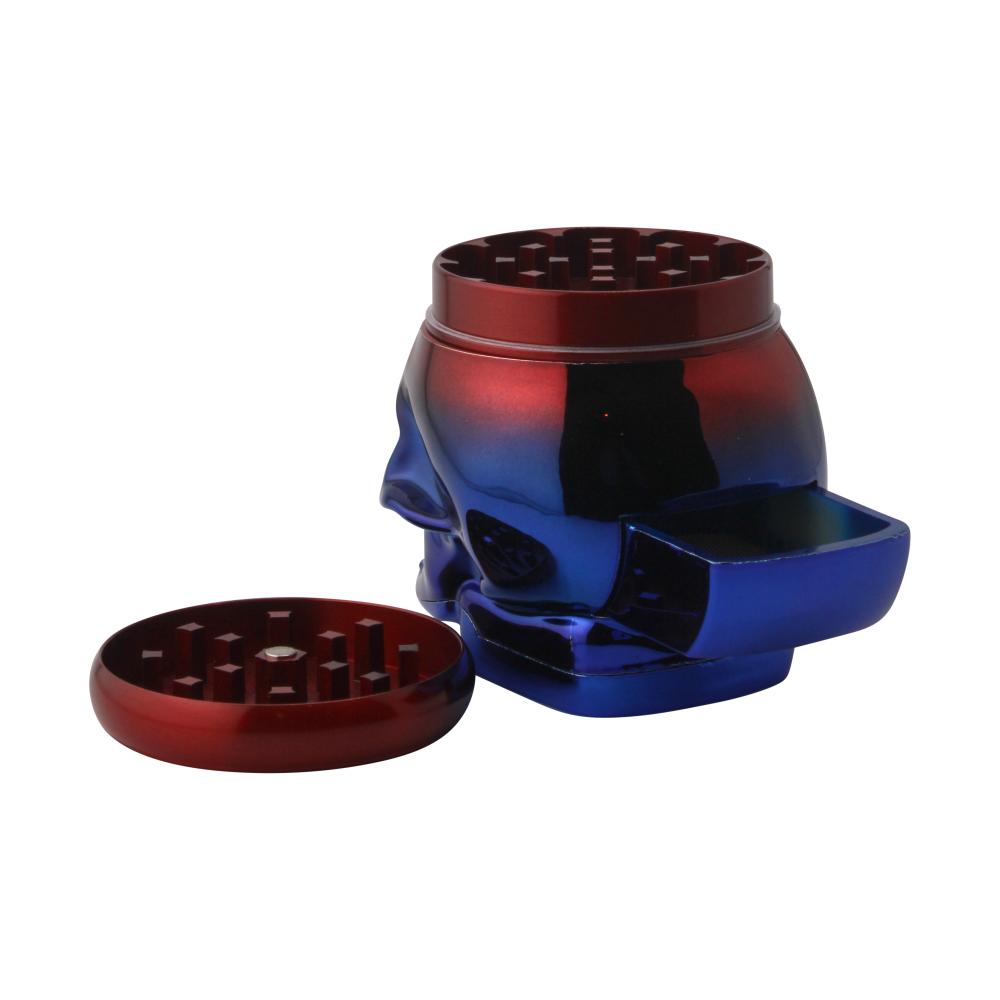 Pop Skull LED Plastic Grinder-4 Piece-Red and Blue