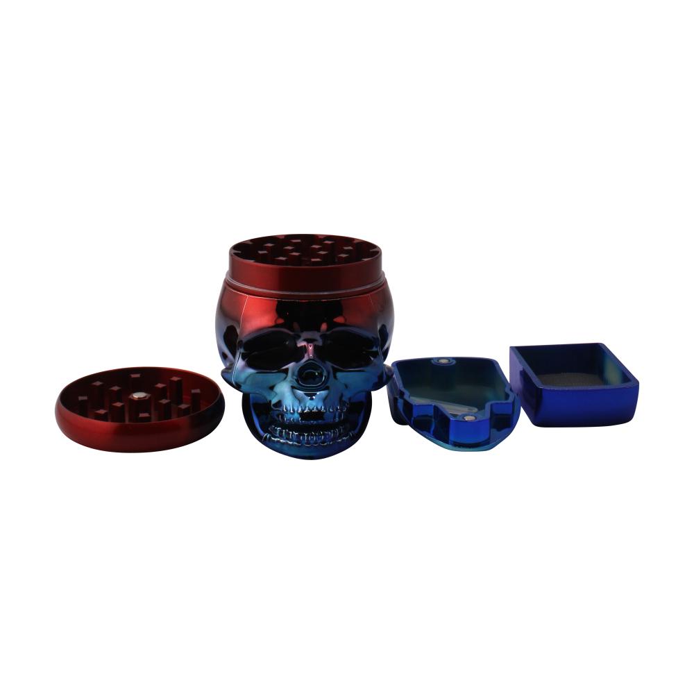 Pop Skull LED Plastic Grinder-4 Piece-Red and Blue