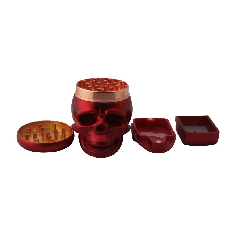 Pop Skull LED Plastic Grinder-4 Piece-Red