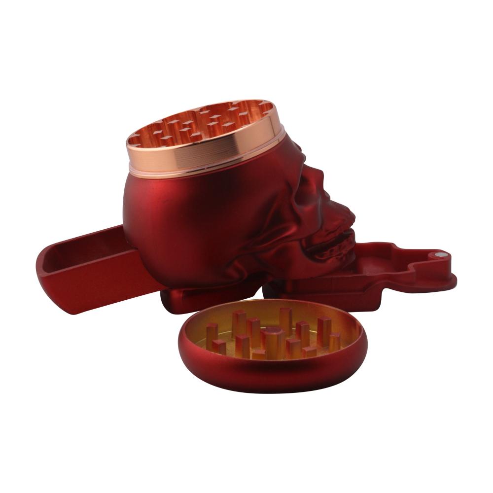 Pop Skull LED Plastic Grinder-4 Piece-Red