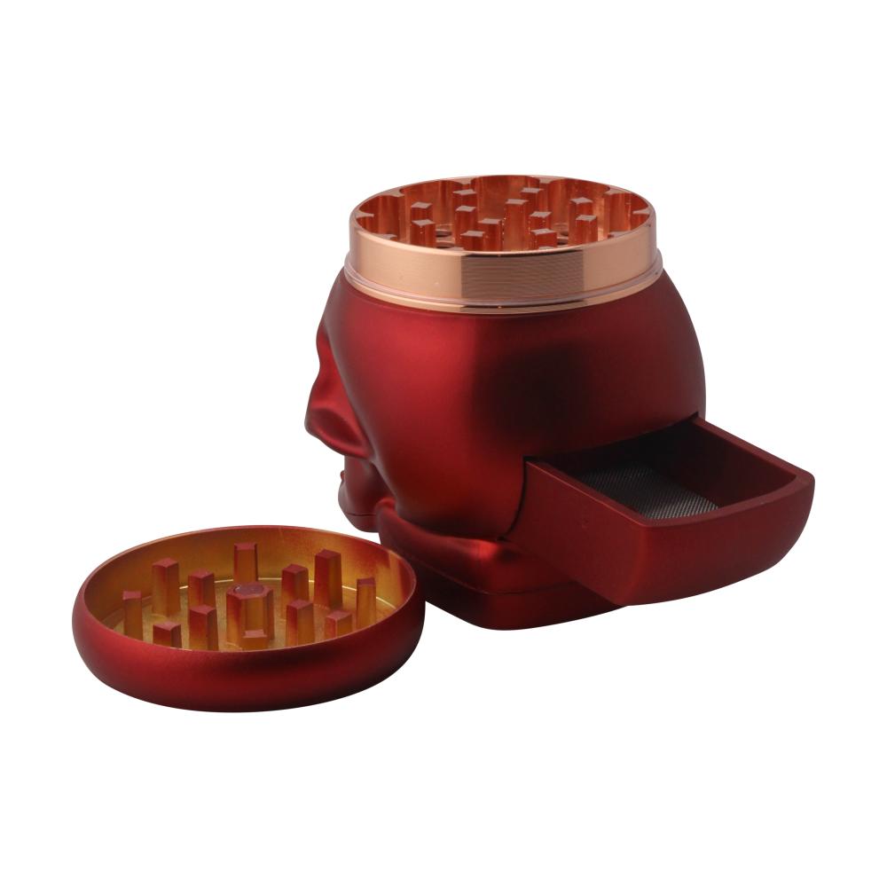 Pop Skull LED Plastic Grinder-4 Piece-Red