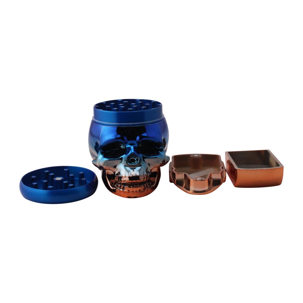 Pop Skull LED Plastic Grinder-4 Piece-Rose Gold and Blue