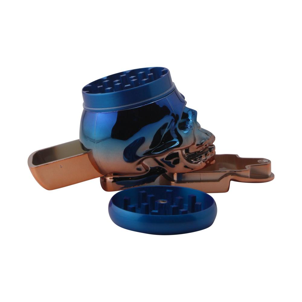 Pop Skull LED Plastic Grinder-4 Piece-Rose Gold and Blue