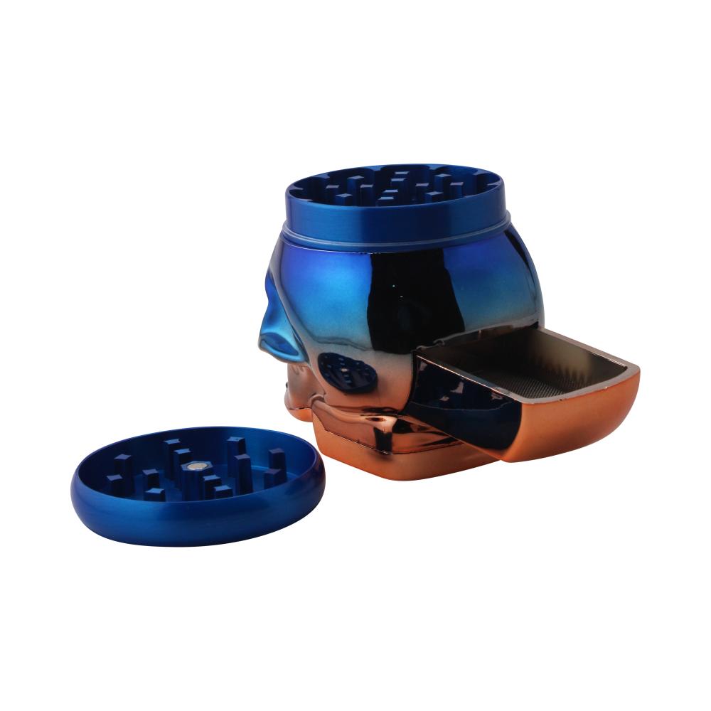 Pop Skull LED Plastic Grinder-4 Piece-Rose Gold and Blue