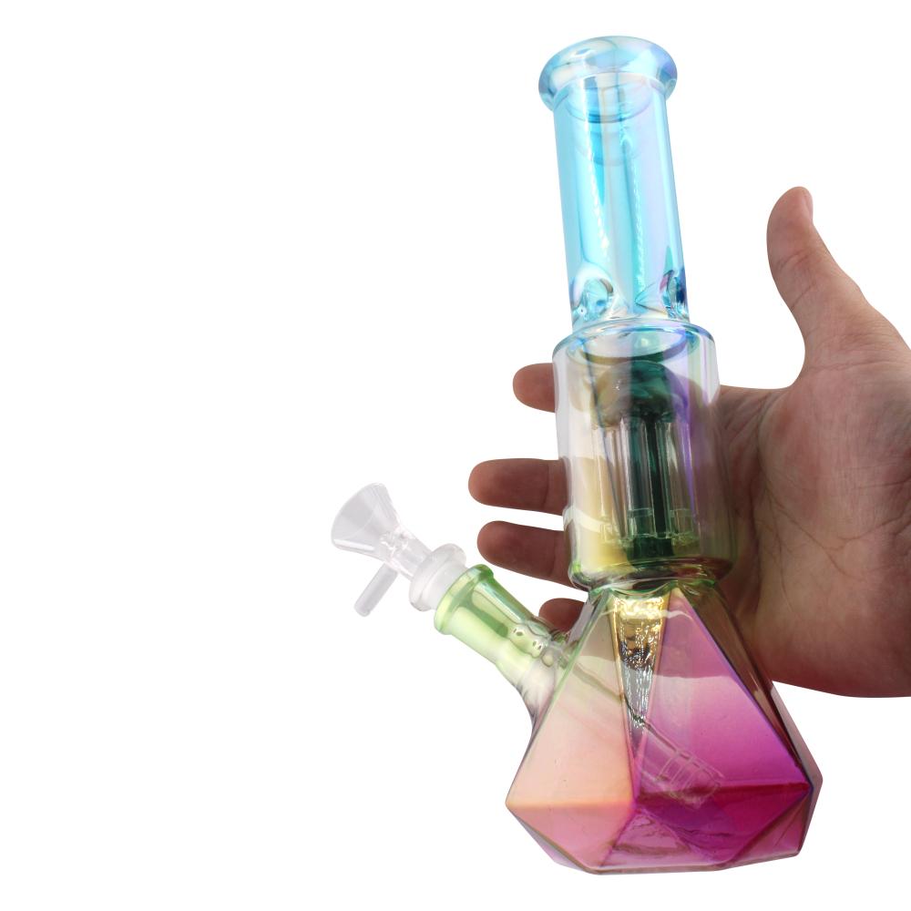 Prism Design Glass Perc Beaker Water Pipe-Blue Mix