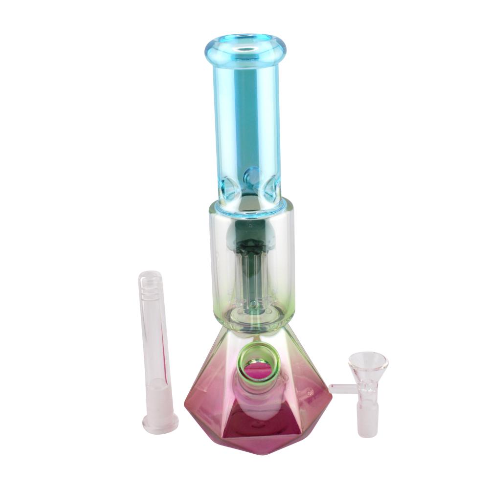 Prism Design Glass Perc Beaker Water Pipe-Blue Mix