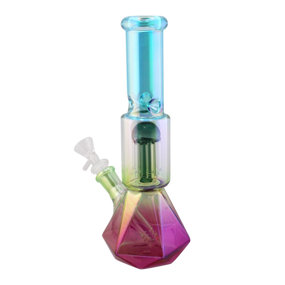 Prism Design Glass Perc Beaker Water Pipe-Blue Mix