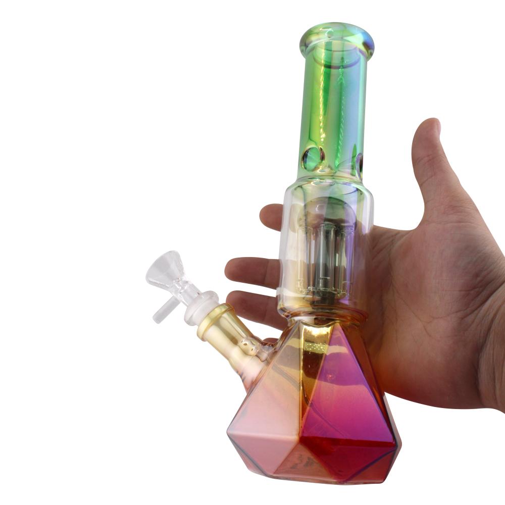 Prism Design Glass Perc Beaker Water Pipe-Green Mix