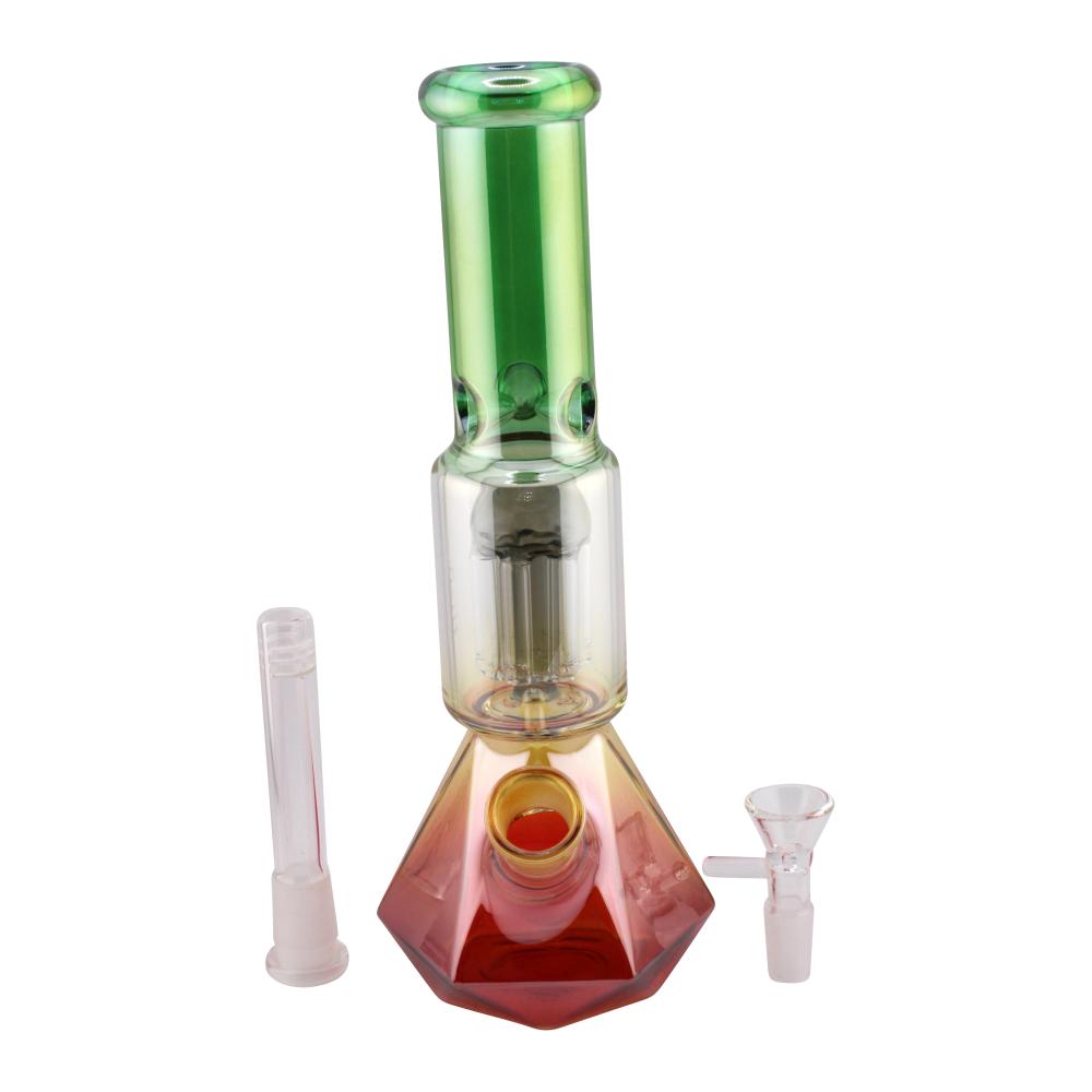 Prism Design Glass Perc Beaker Water Pipe-Green Mix