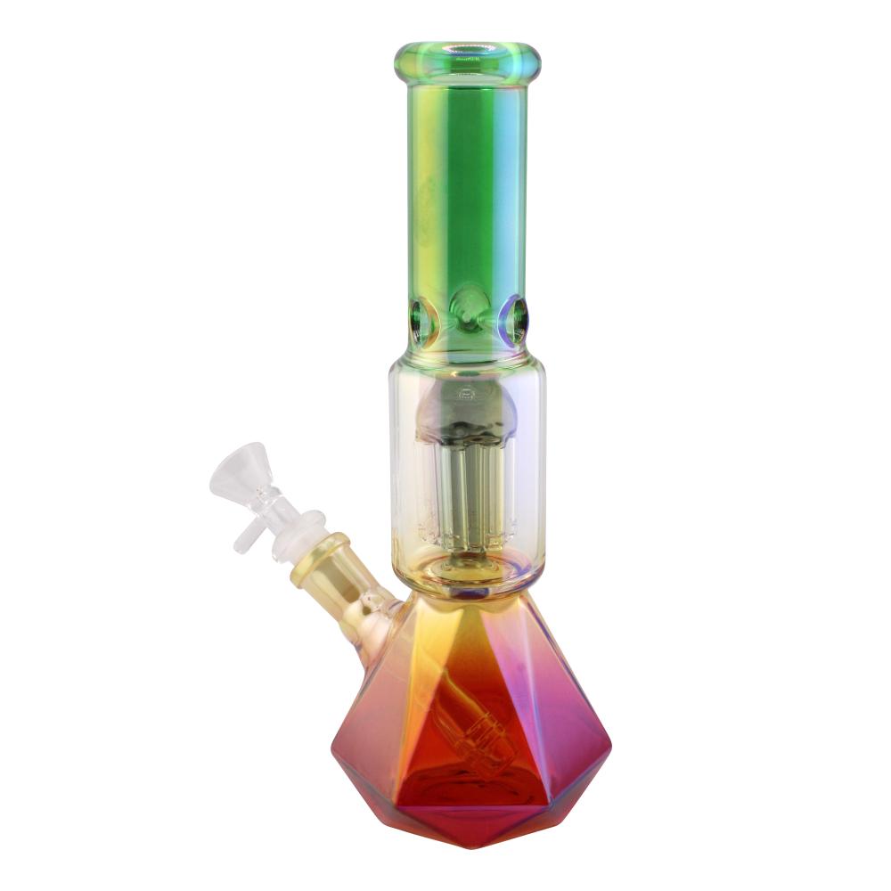 Prism Design Glass Perc Beaker Water Pipe-Green Mix