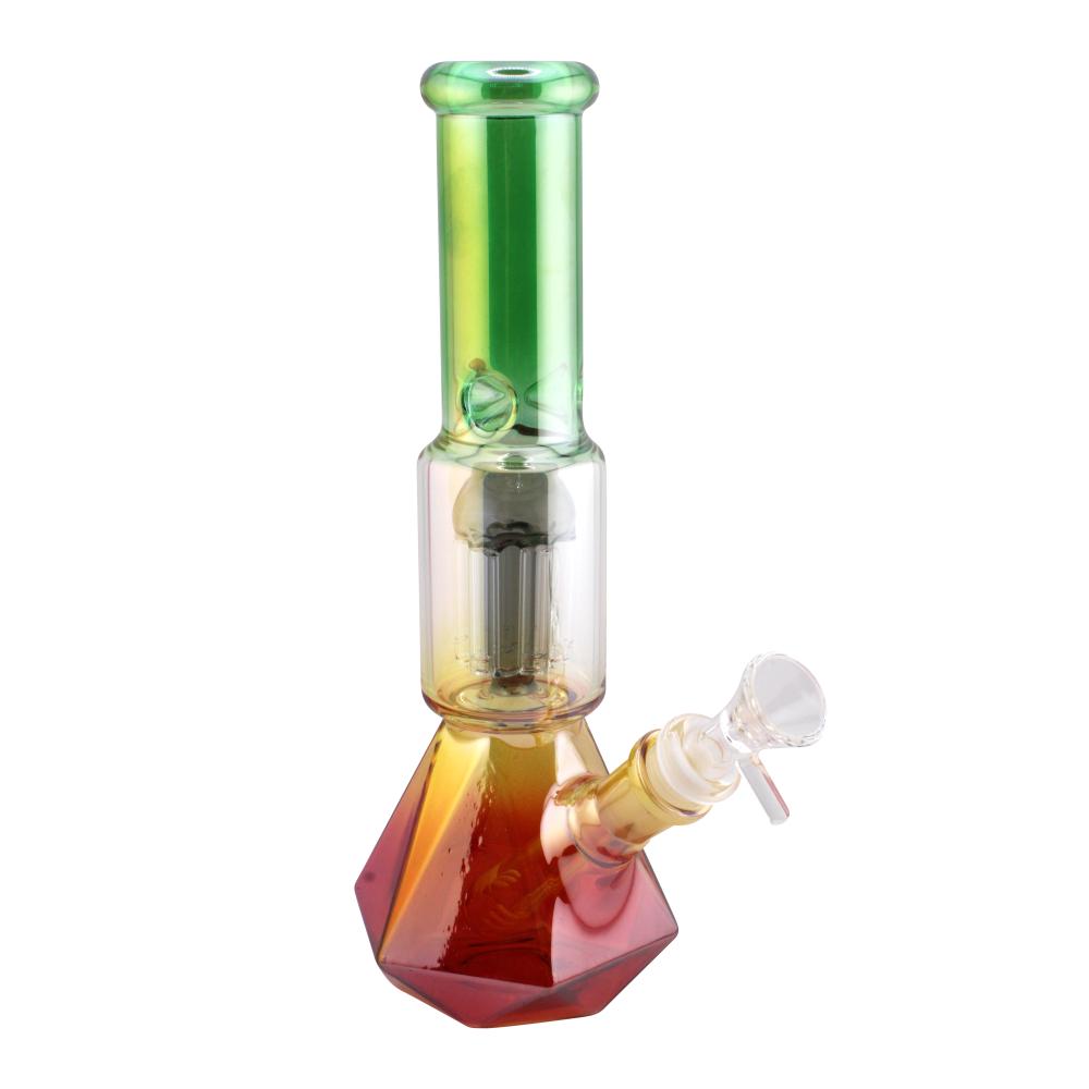 Prism Design Glass Perc Beaker Water Pipe-Green Mix