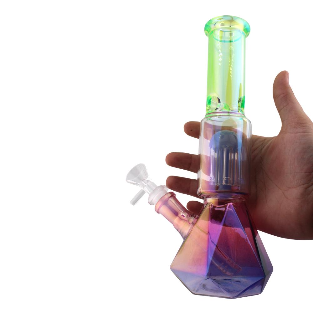 Prism Design Glass Perc Beaker Water Pipe-Light Green Mix