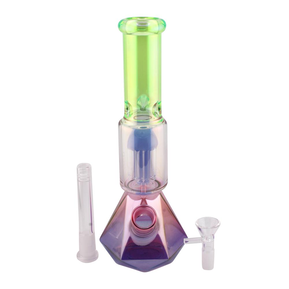 Prism Design Glass Perc Beaker Water Pipe-Light Green Mix