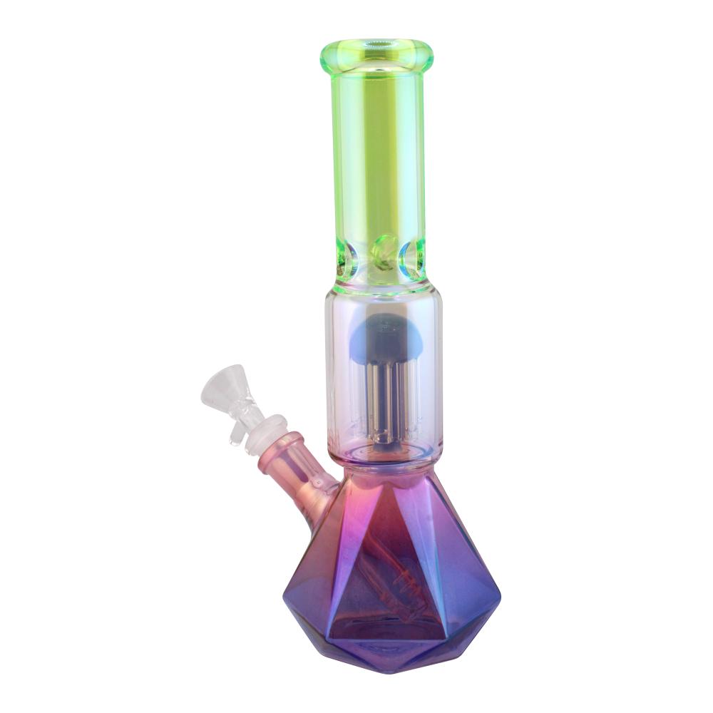 Prism Design Glass Perc Beaker Water Pipe-Light Green Mix