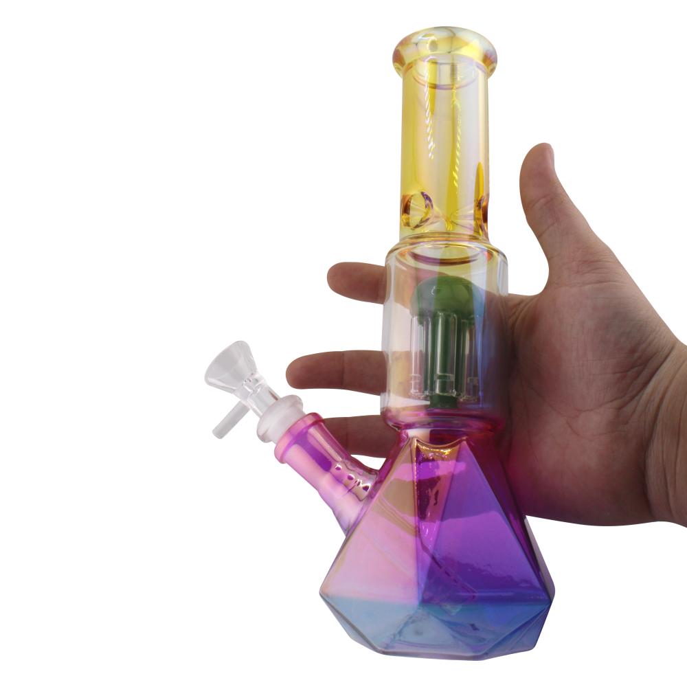 Prism Design Glass Perc Beaker Water Pipe-Yellow Mix