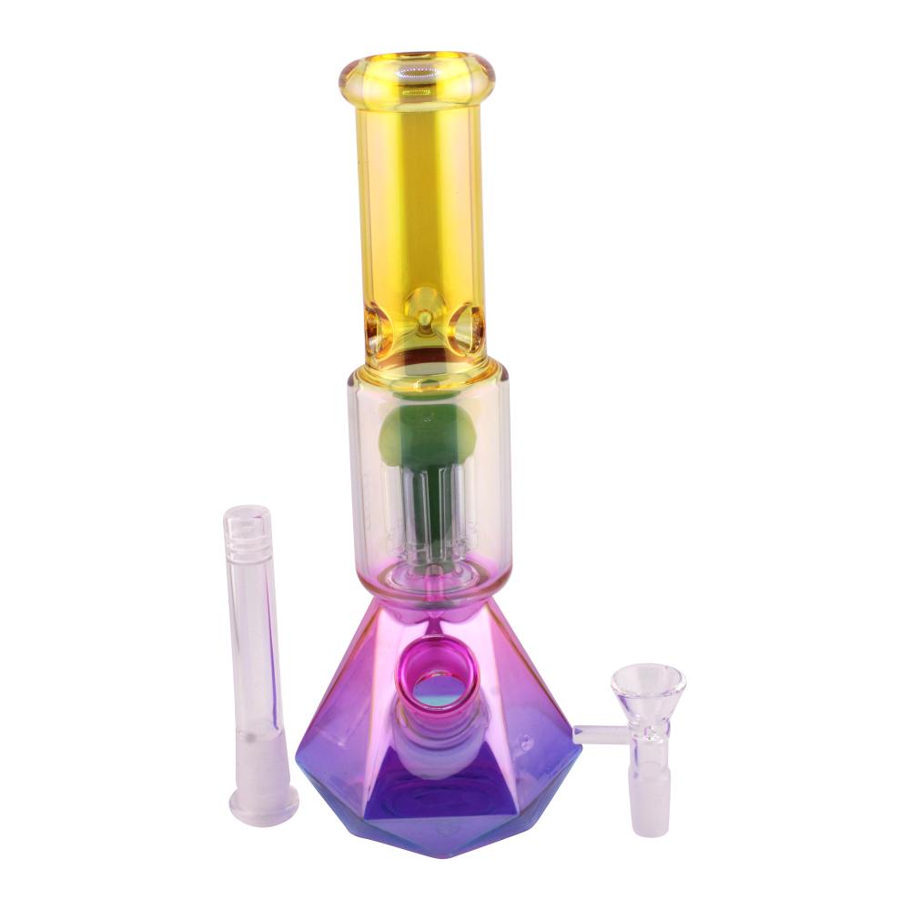Prism Design Glass Perc Beaker Water Pipe-Yellow Mix