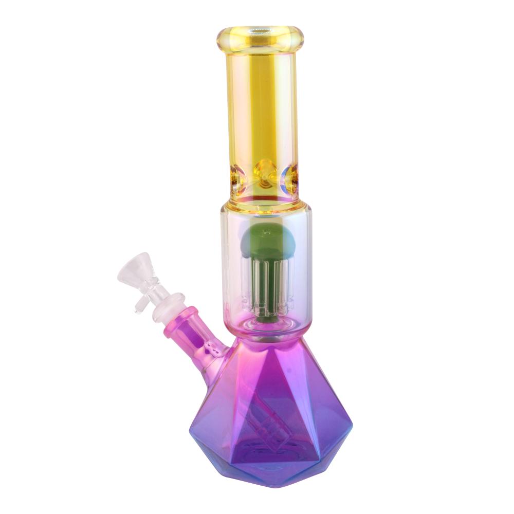 Prism Design Glass Perc Beaker Water Pipe-Yellow Mix