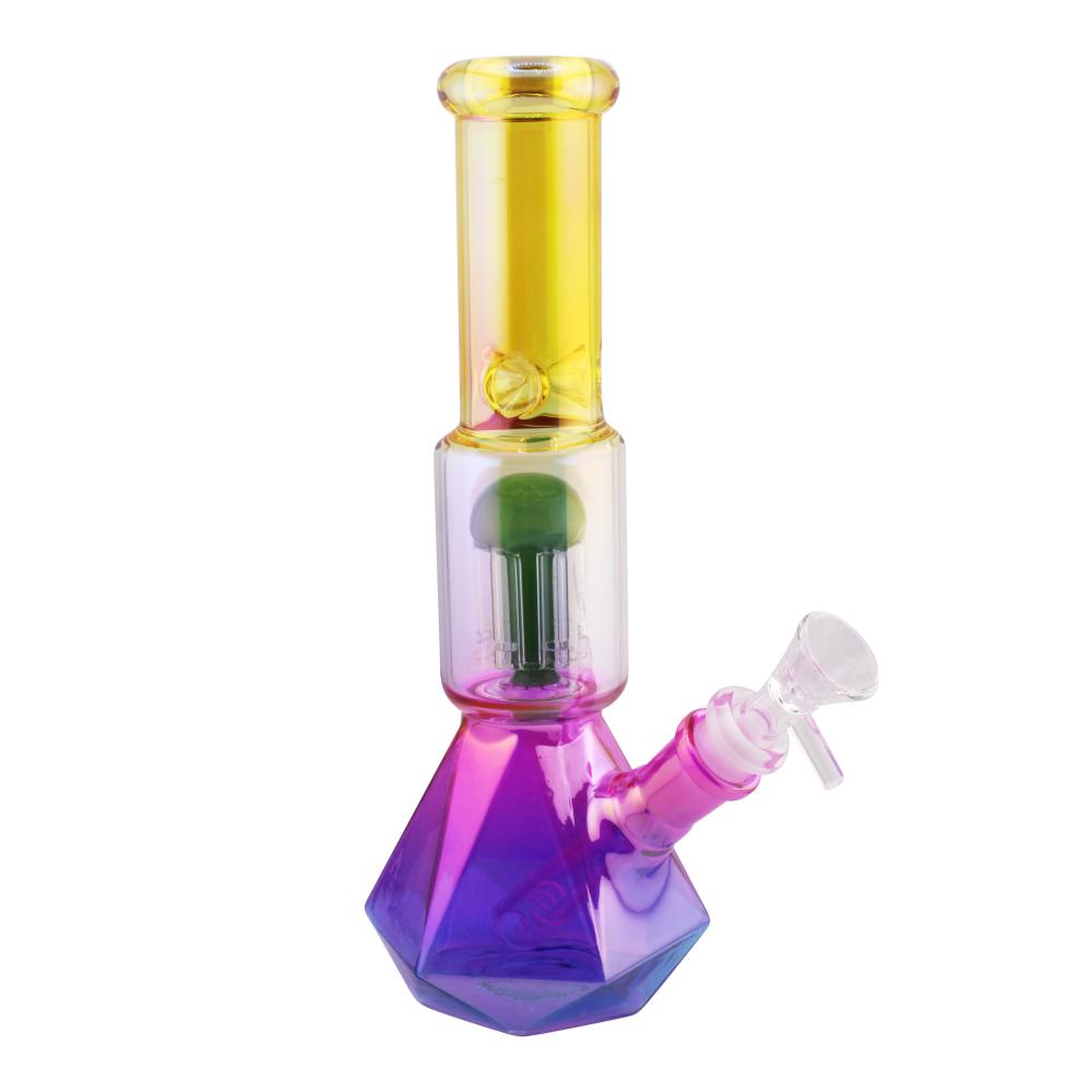 Prism Design Glass Perc Beaker Water Pipe-Yellow Mix