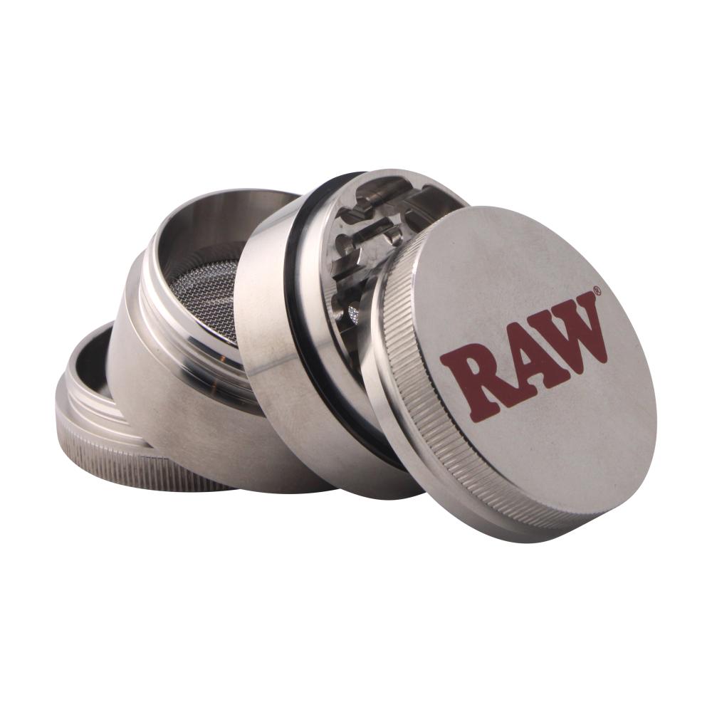 RAW 60mm Stainless Steel Shredder Grinder Aluminum-4 Piece-Silver