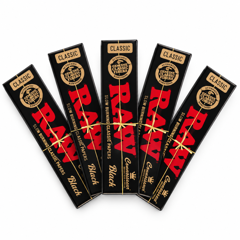 Raw Classic Black Connoisseur Rolling Papers +Tips King Size Pack 5