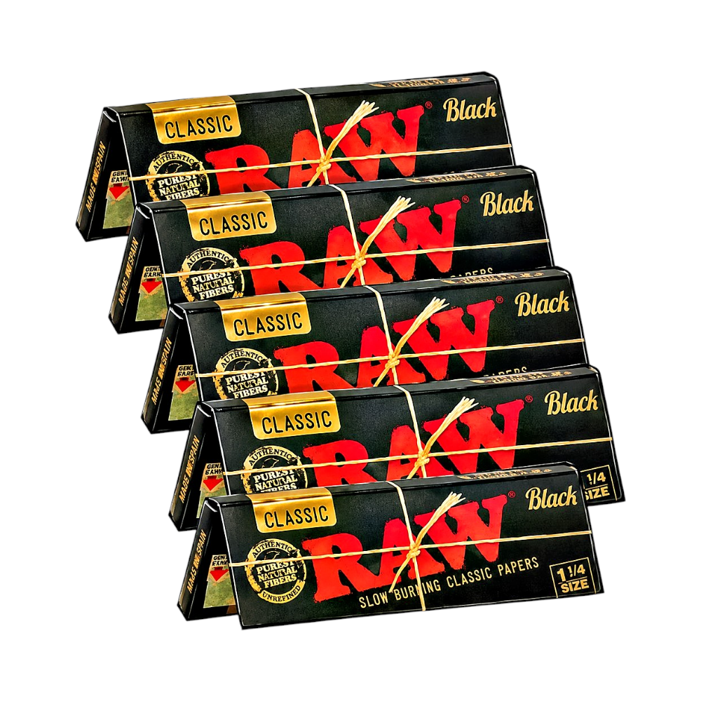 Raw Classic Black Rolling Papers 1 1/4 Pack 5