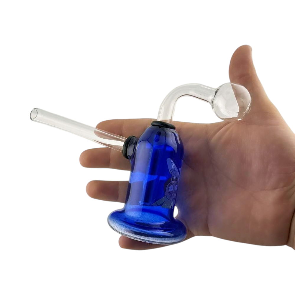 RM Mix Print Thick Pyrex Glass Oil Burner Bubbler-Blue