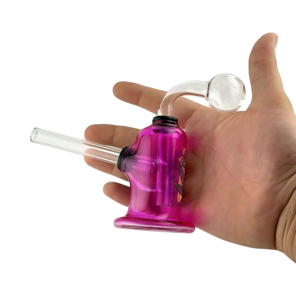 RM Mix Print Thick Pyrex Glass Oil Burner Bubbler-Deep Pink